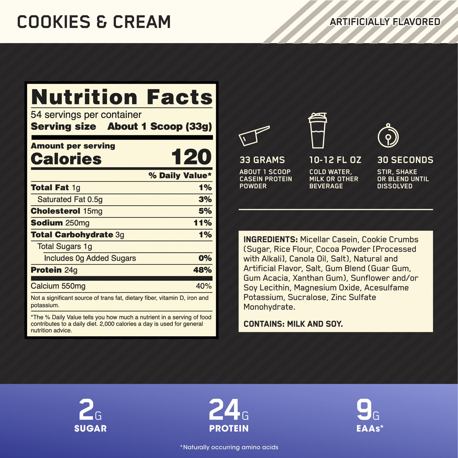 Optimum Nutrition, Gold Standard® 100% Casein, Cookies & Cream, 3.85 lb (1.75 kg) - Image 3