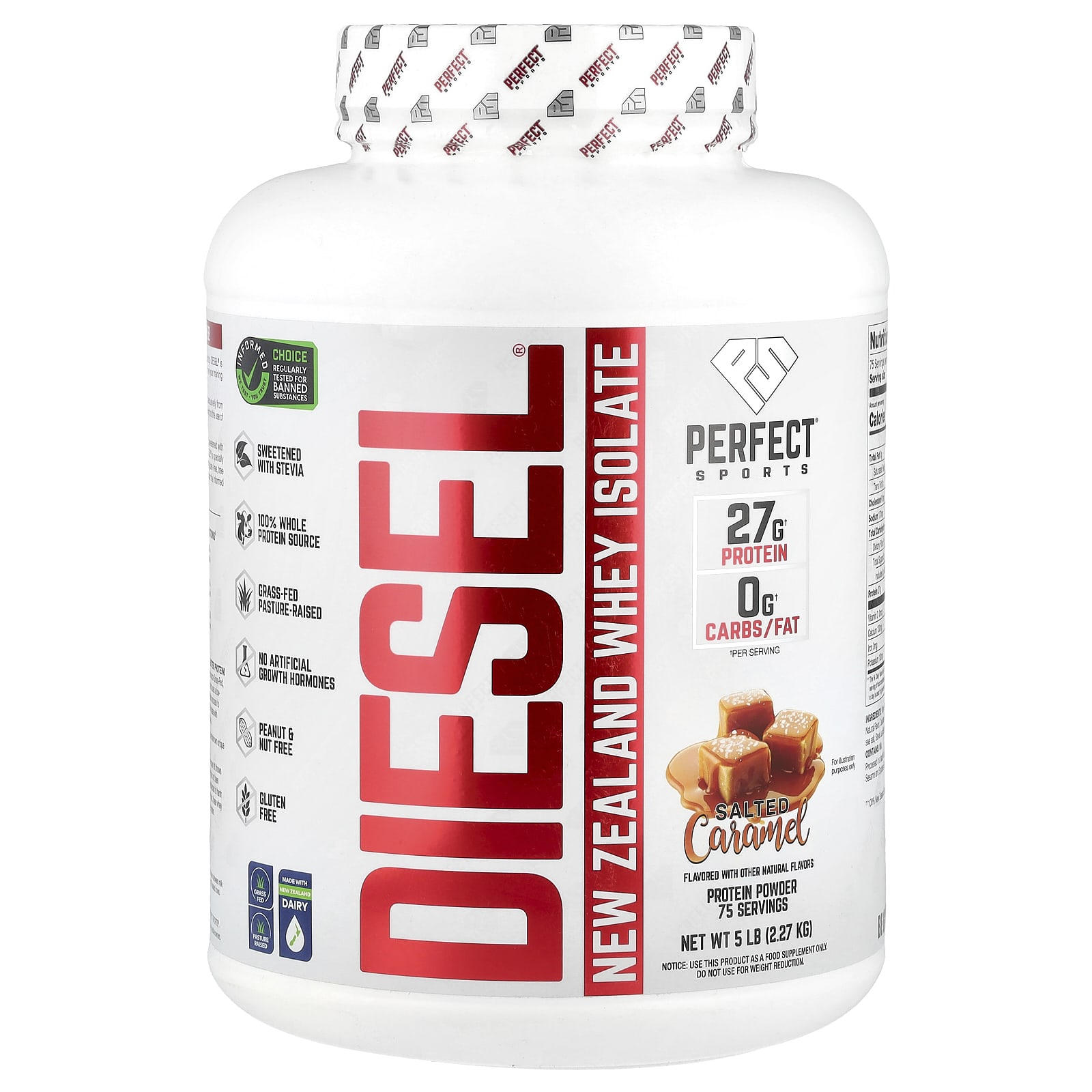 PERFECT Sports, Diesel®, New Zealand Whey Isolate, Salted Caramel, 5 lb (2.27 kg)