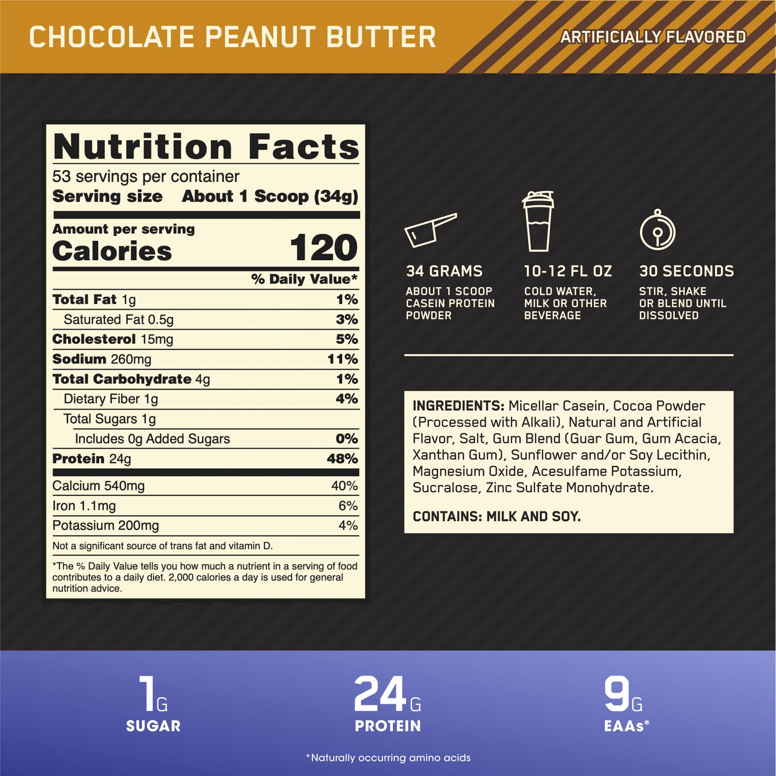 Optimum Nutrition, Gold Standard® 100% Casein, Chocolate Peanut Butter, 3.97 lb (1.8 kg) - Image 3