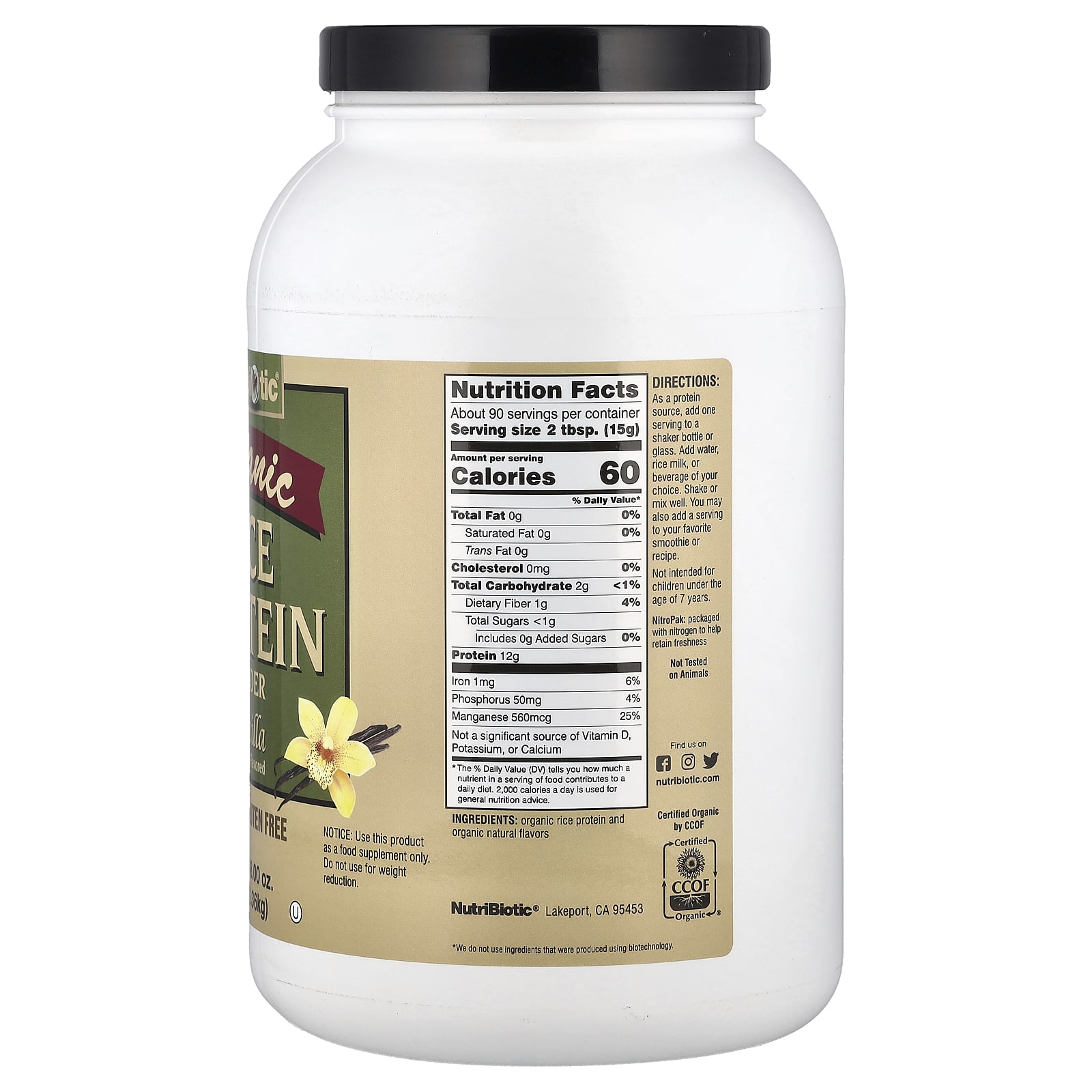 NutriBiotic, Organic Rice Protein Powder, Vanilla, 3 lb (1.36 kg) - Image 2