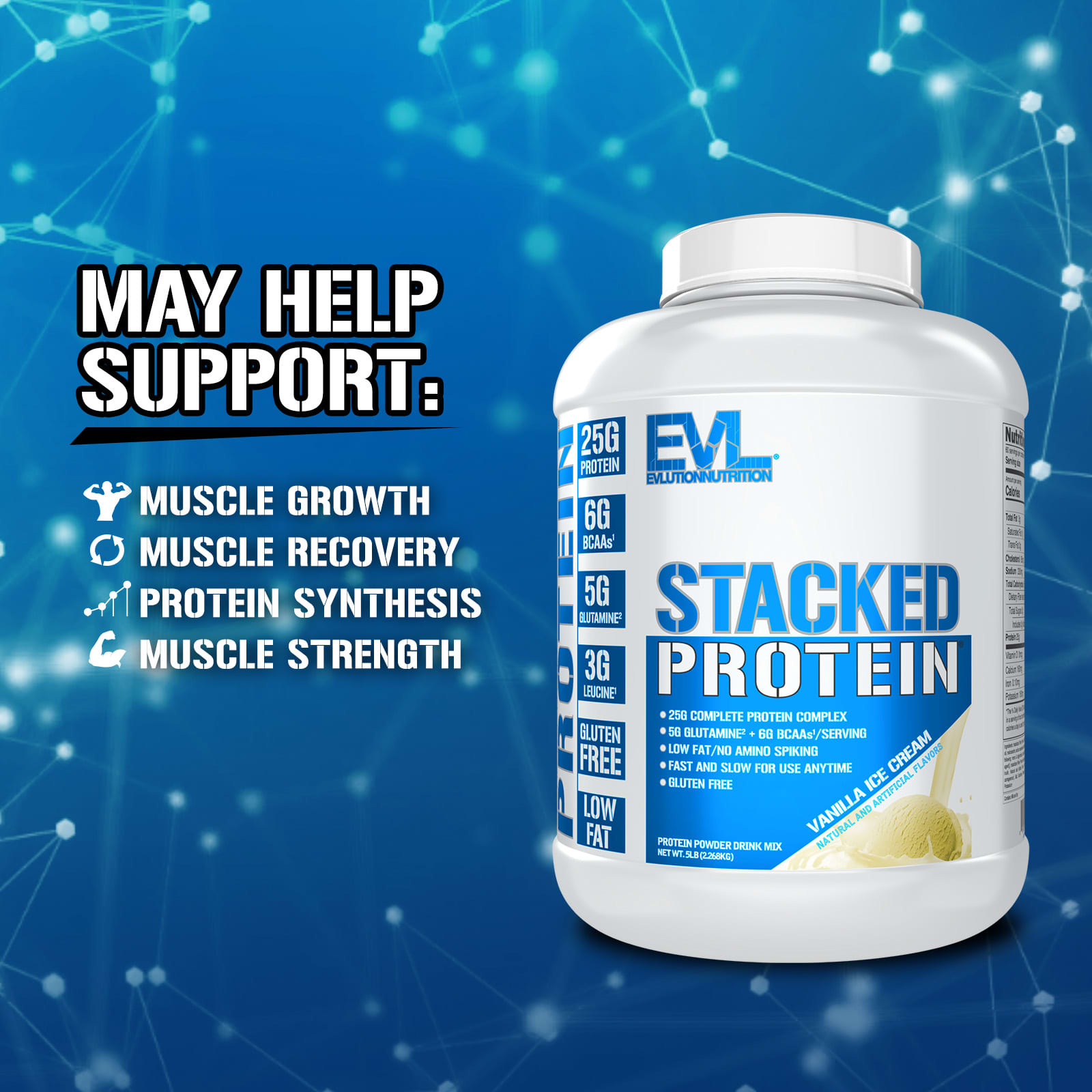 EVLution Nutrition, Stacked Protein® Powder, Vanilla Ice cream, 5 lb (2,268 kg) - Image 3