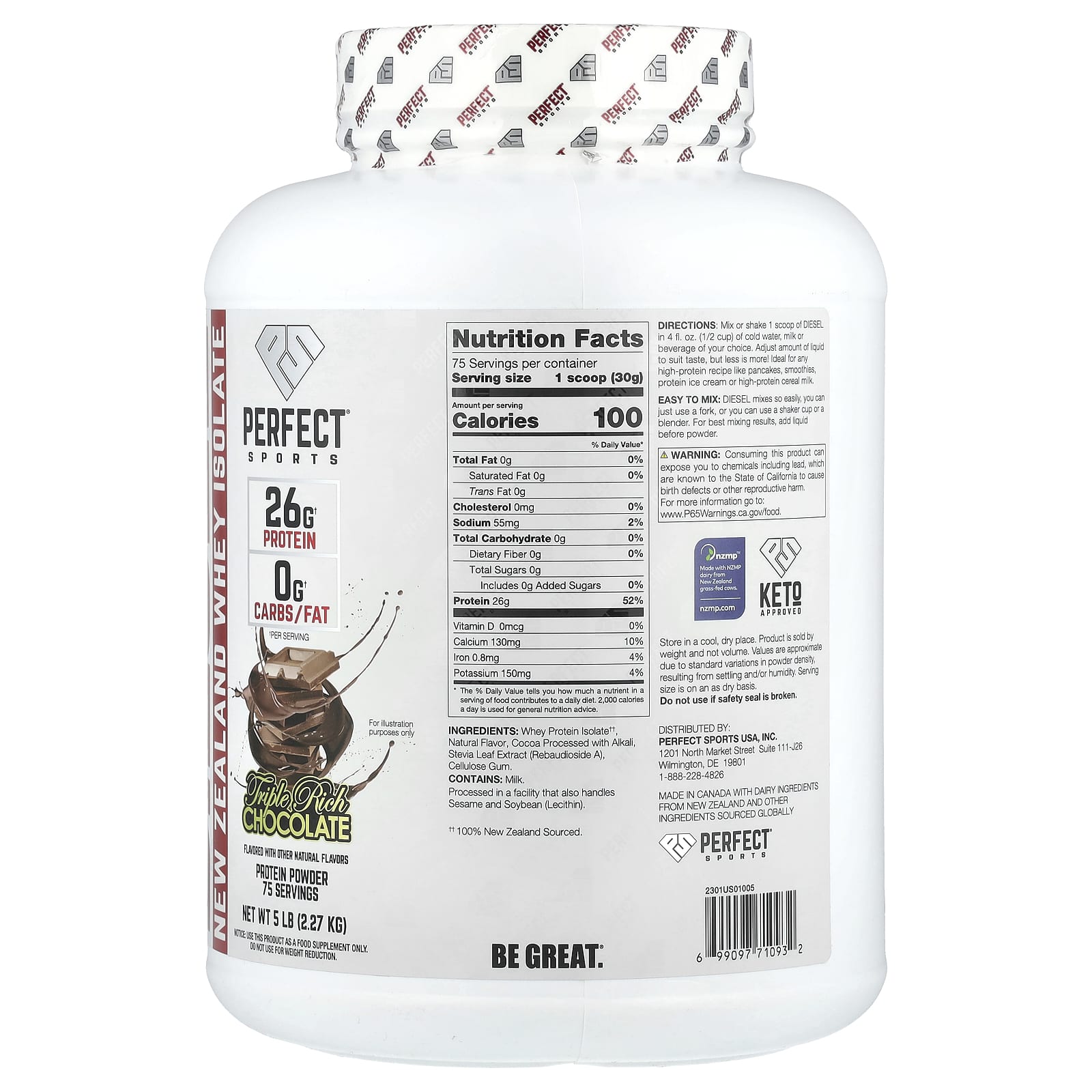PERFECT Sports, Diesel®, New Zealand Whey Isolate, Triple Rich Chocolate, 5 lb (2.27 g) - Image 2