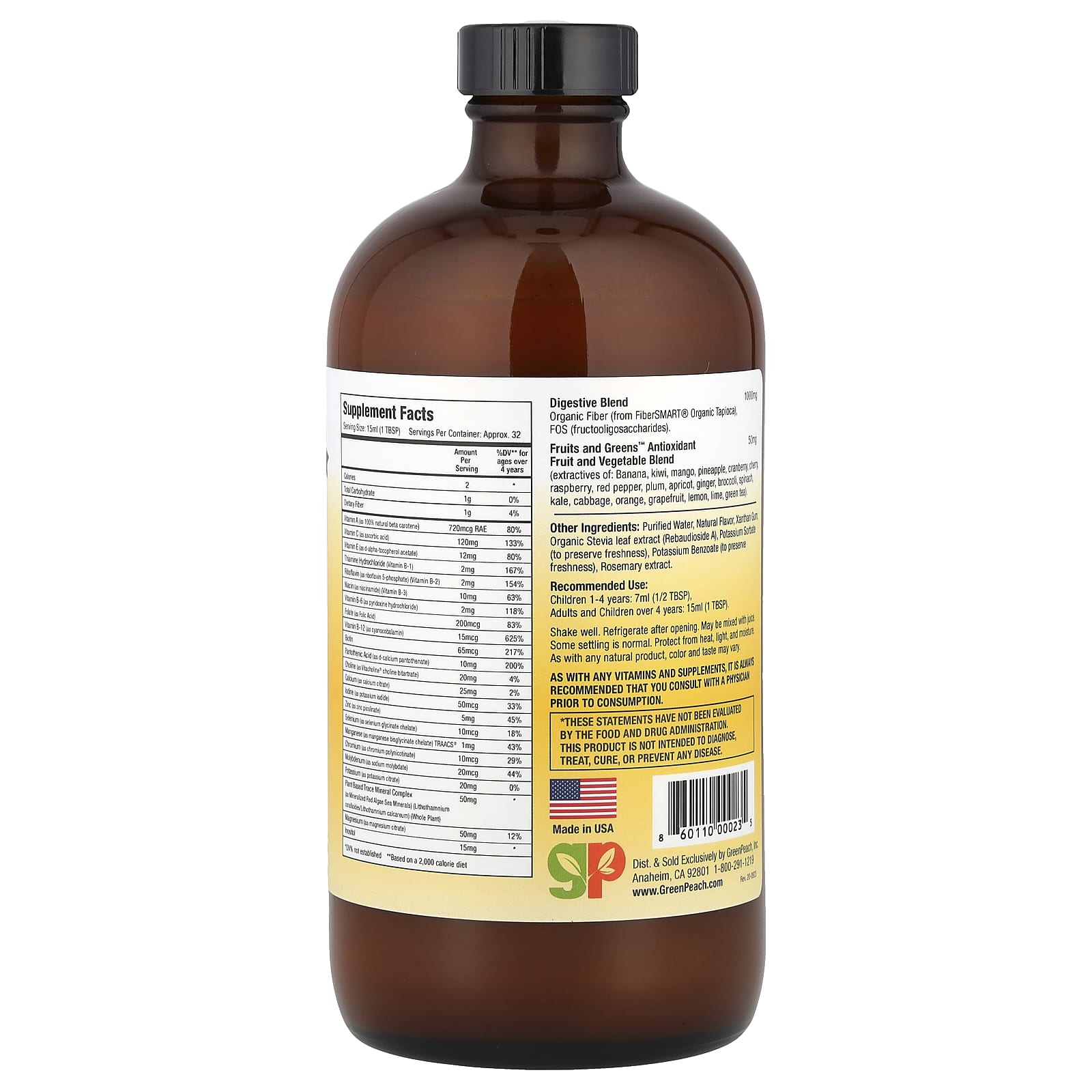 GreenPeach, Advanced Multiple Vitamin, Mixed Fruit, 16 fl oz (473 ml) - Image 2