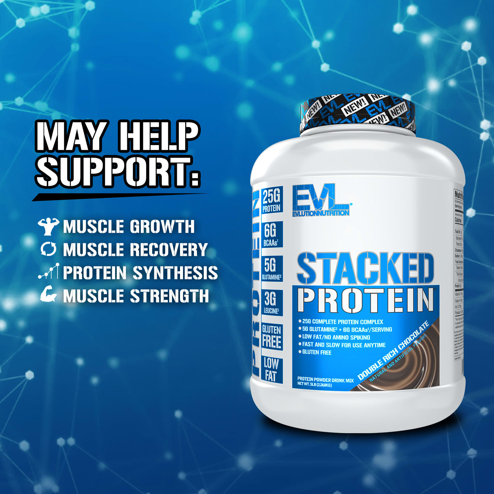 EVLution Nutrition, Stacked Protein, Double Rich Chocolate, 5 lb (2,268 kg) - Image 3