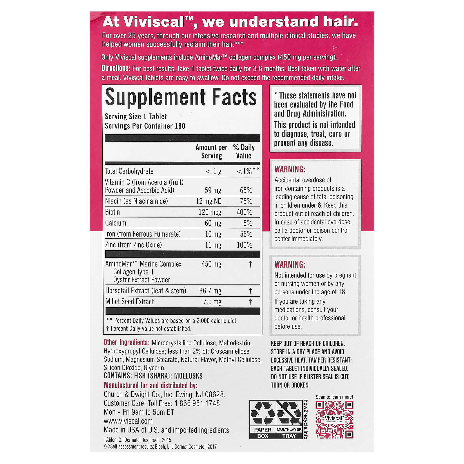 Viviscal, Hair Growth Supplement, 180 Tablets - Image 2
