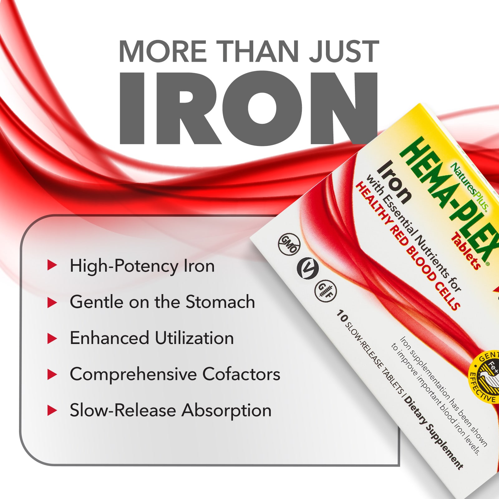 NaturesPlus, Hema-Plex®, Iron with Essential Nutrients for Healthy Red Blood Cells , 10 Slow Release Tablets - Image 3