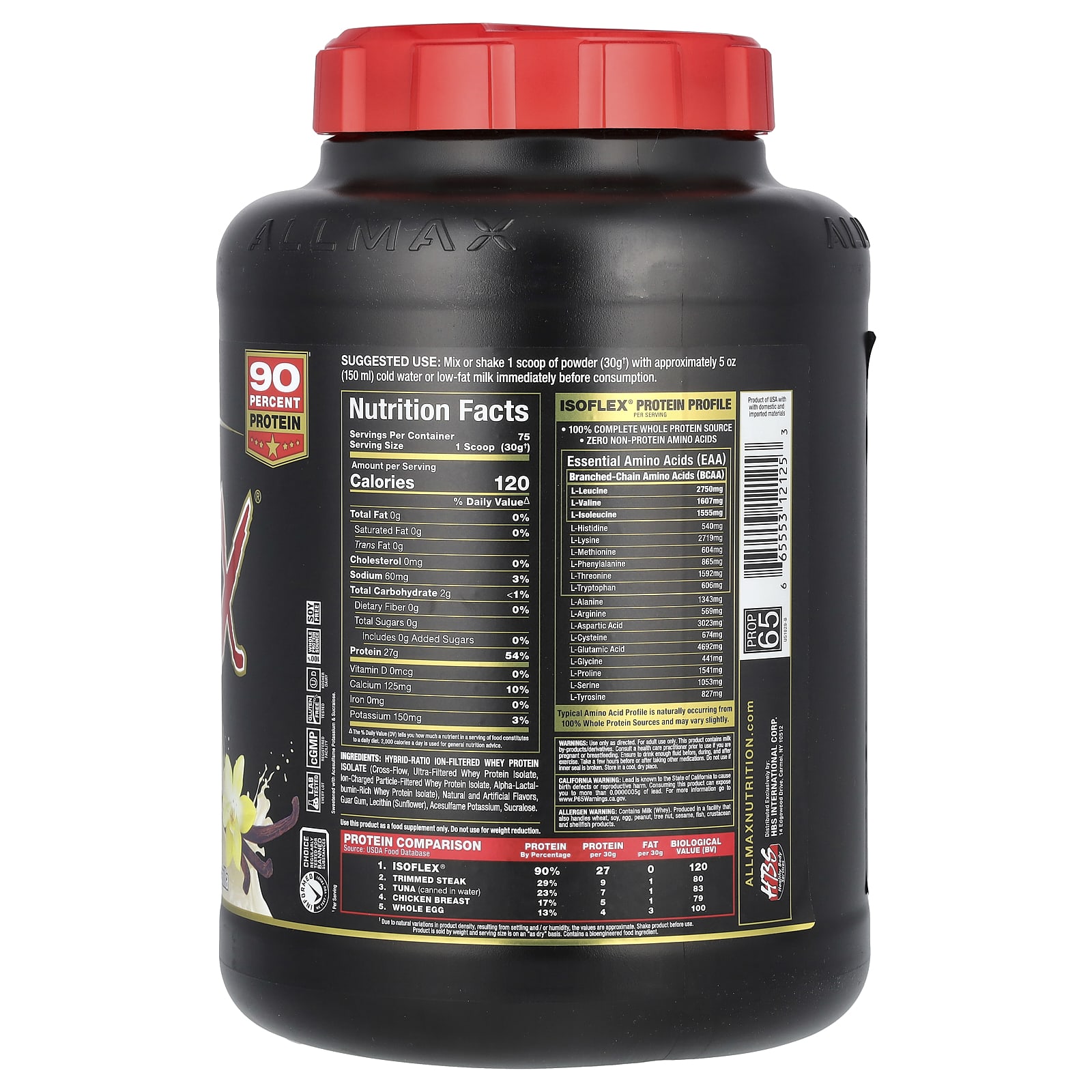 ALLMAX, ISOFLEX®, Pure Whey Protein Isolate, Vanilla, 5 lbs (2.27 kg) - Image 2