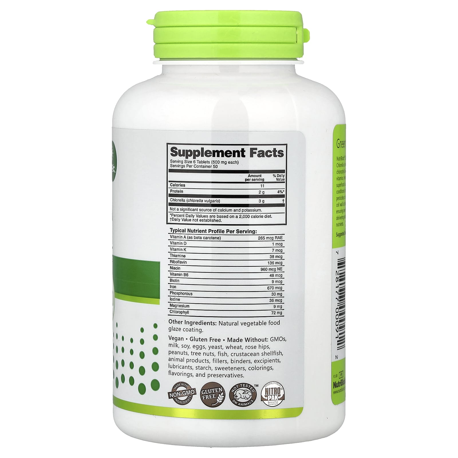 NutriBiotic, Chlorella, 300 Vegan Tablets (500 mg per Tablet) - Image 2