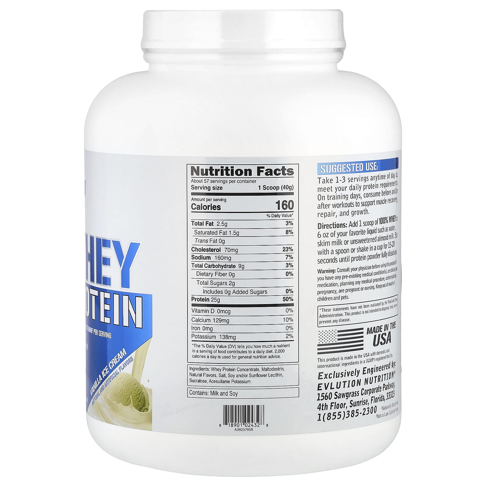 EVLution Nutrition, 100% Whey Protein, Vanilla Ice Cream, 5 lb (2,268 kg) - Image 2