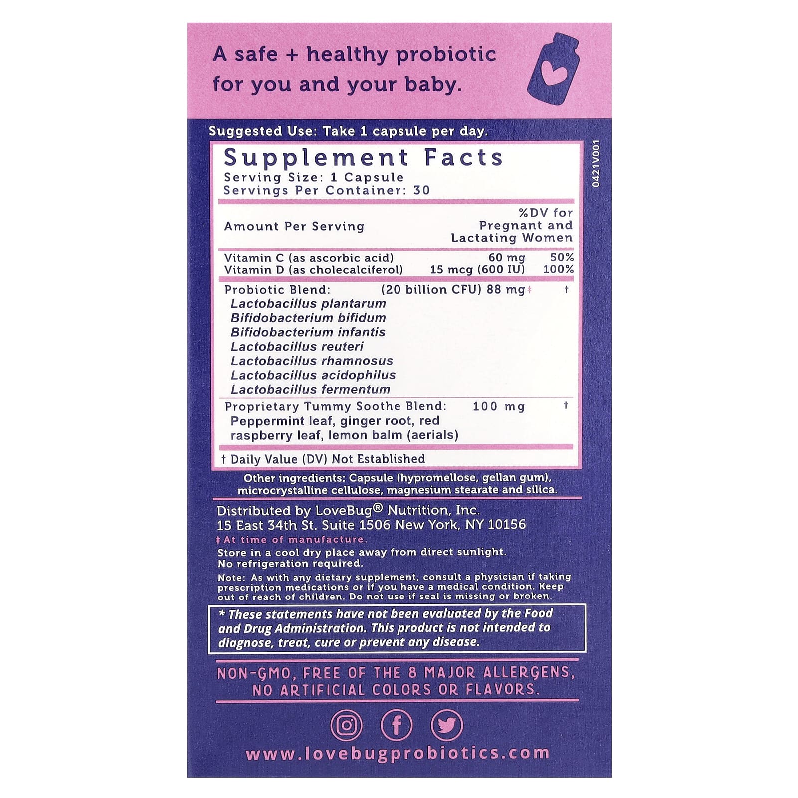 LoveBug Probiotics, Prenatal Probiotic, 20 Billion CFU, 30 Capsules - Image 2