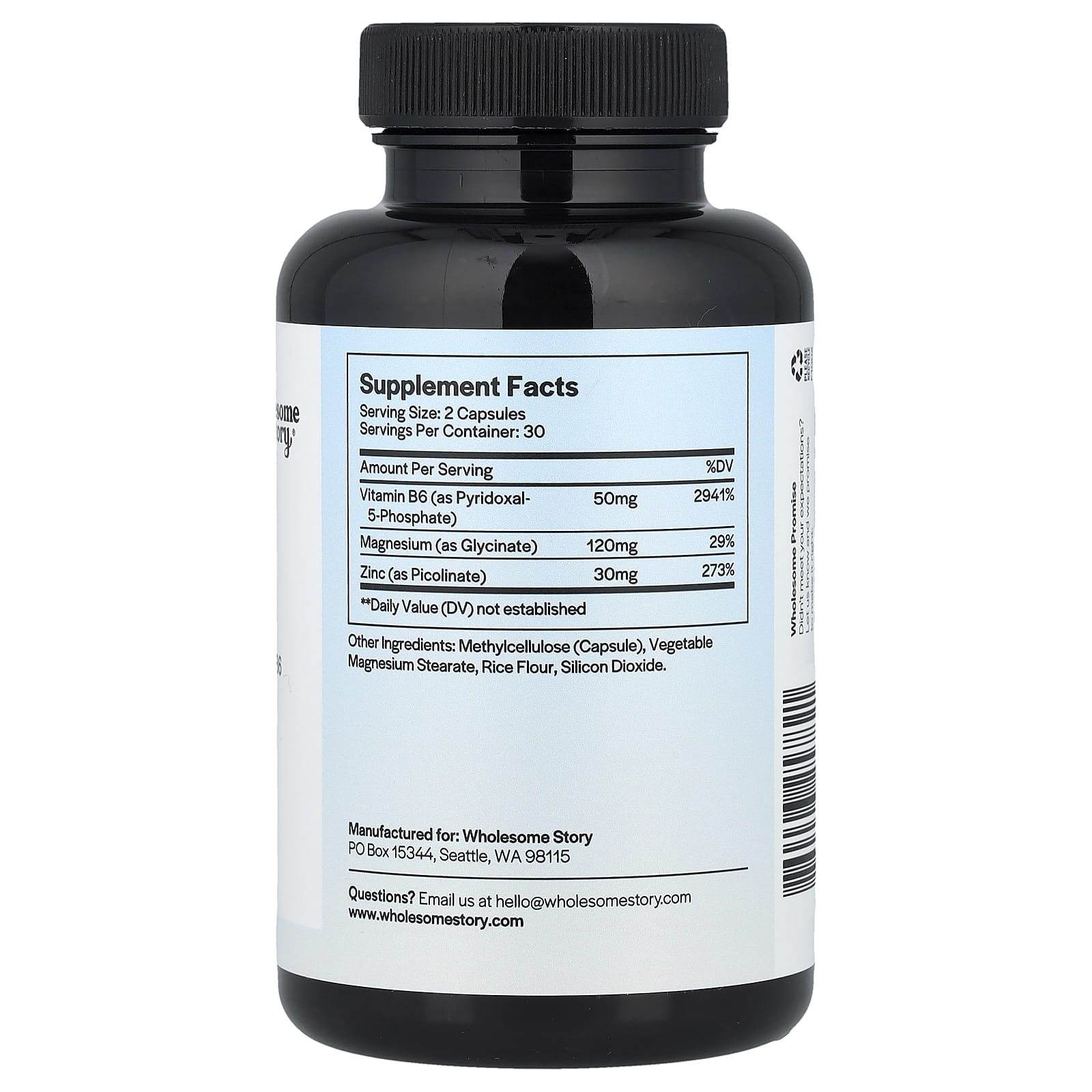 Wholesome Story, Zinc With Magnesium + Vitamin B6 , 60 Vegetarian Capsules - Image 2