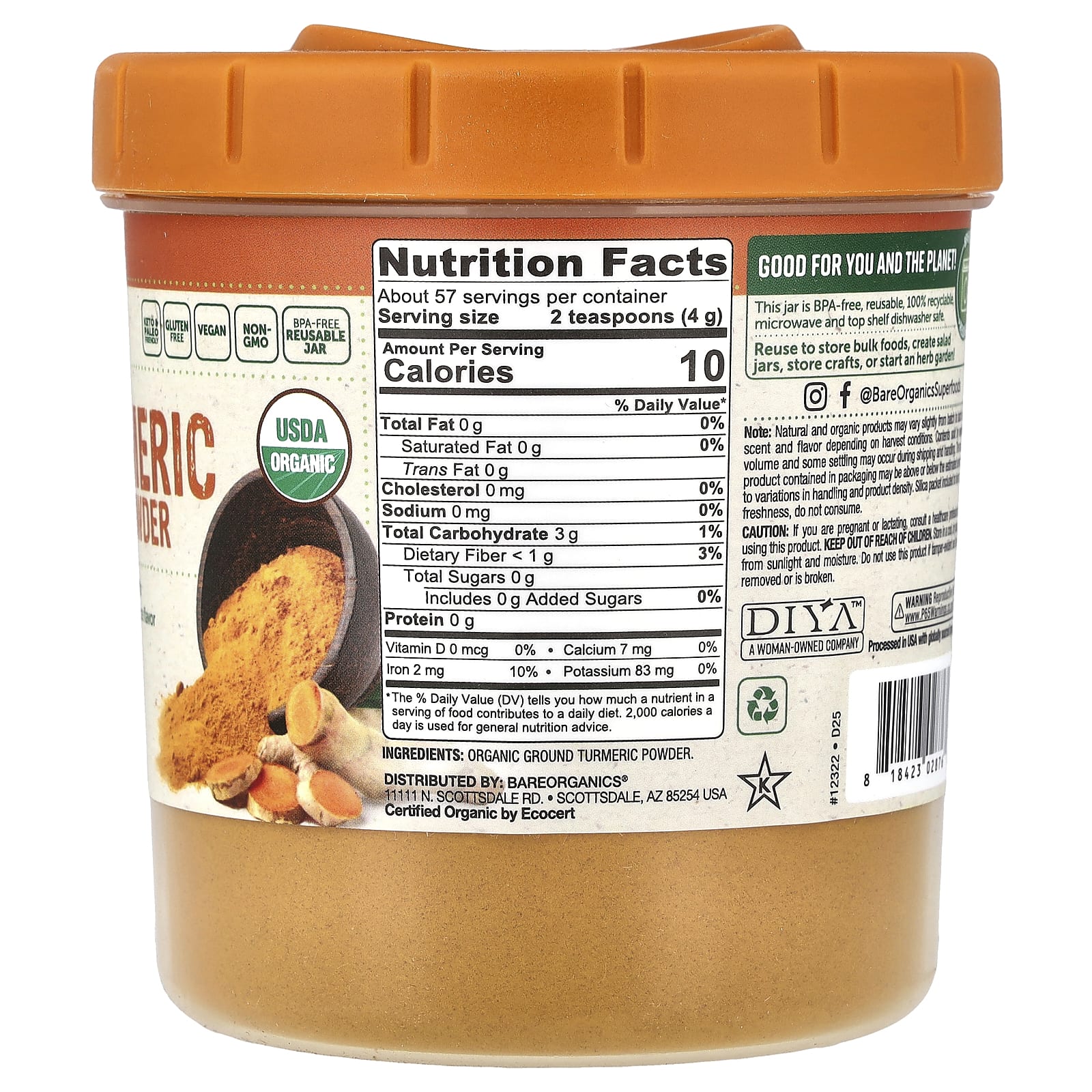BareOrganics, Organic Turmeric Root Powder, 8 oz (227 g) - Image 2
