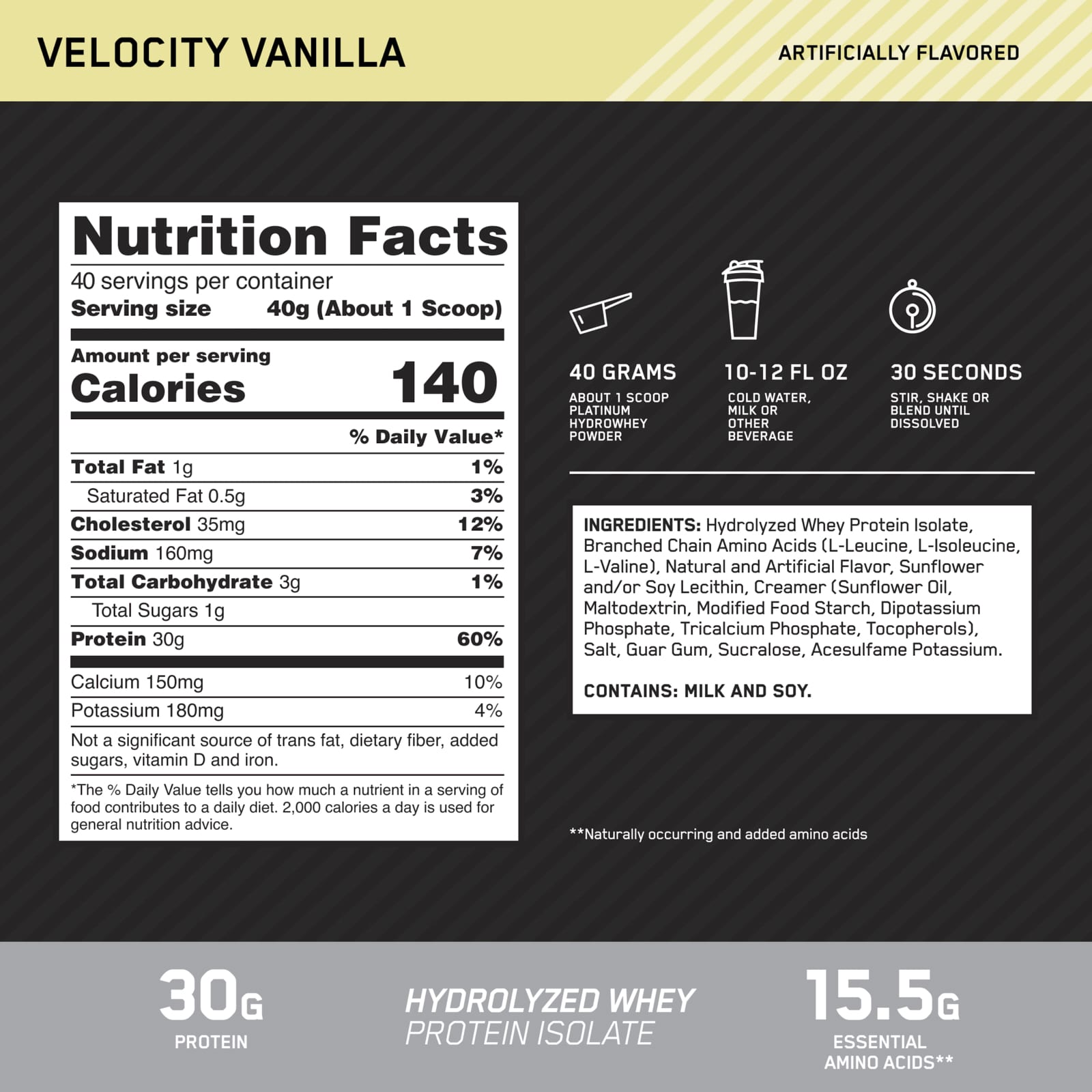 Optimum Nutrition, Platinum Hydro Whey®, Velocity Vanilla, 3.52 lb (1.6 kg) - Image 3