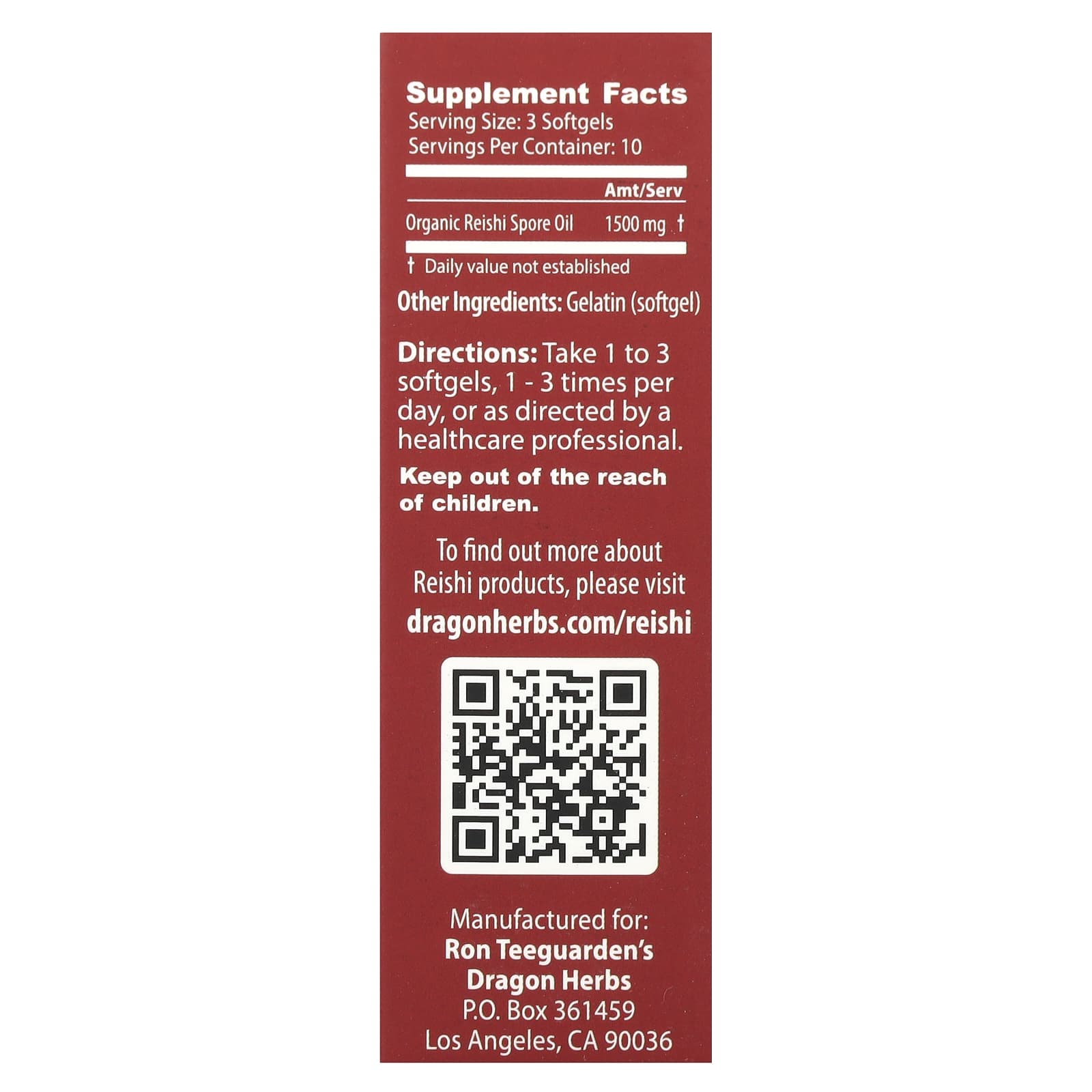Dragon Herbs, Duanwood™ Reishi Spore Oil, 500 mg, 30 Softgels - Image 2