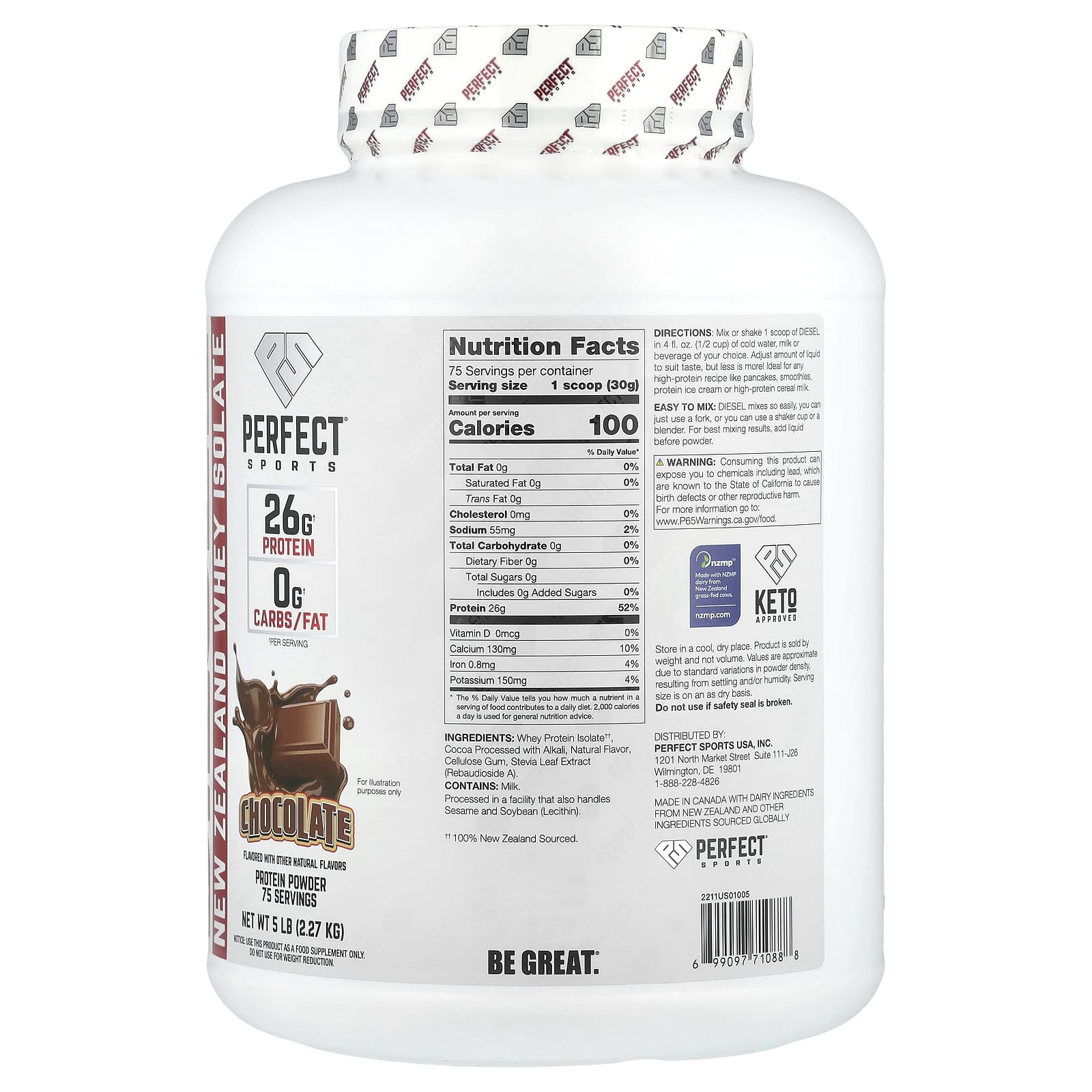 PERFECT Sports, Diesel®, New Zealand Whey Isolate, Chocolate, 5 lb (2.27 kg) - Image 2