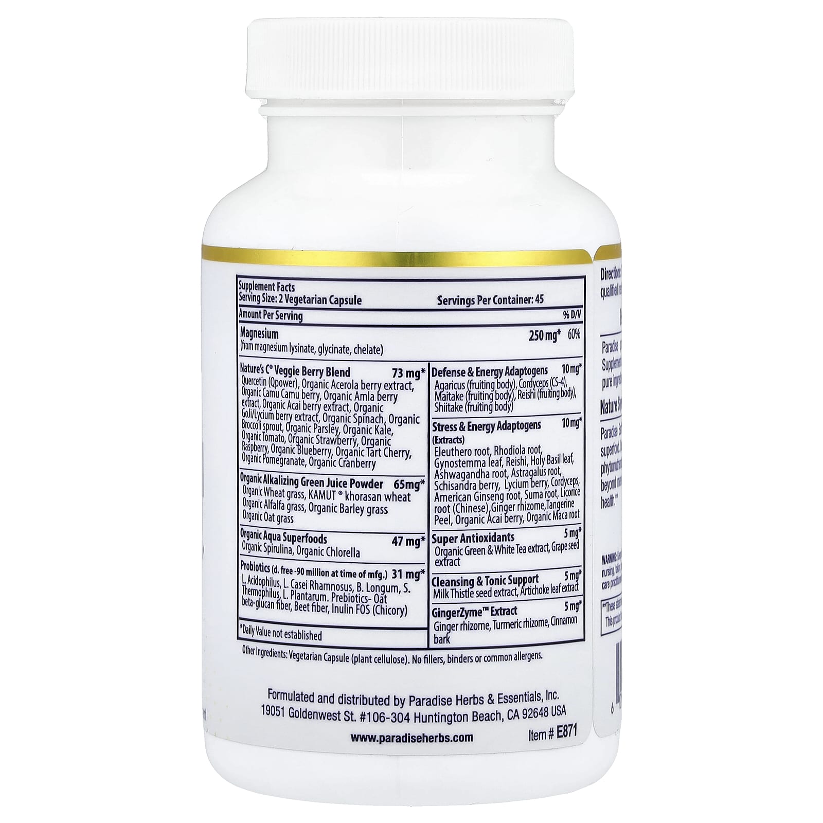 Paradise Herbs, Earth's Blend, Magnesium, 90 Vegetarian Capsules - Image 2