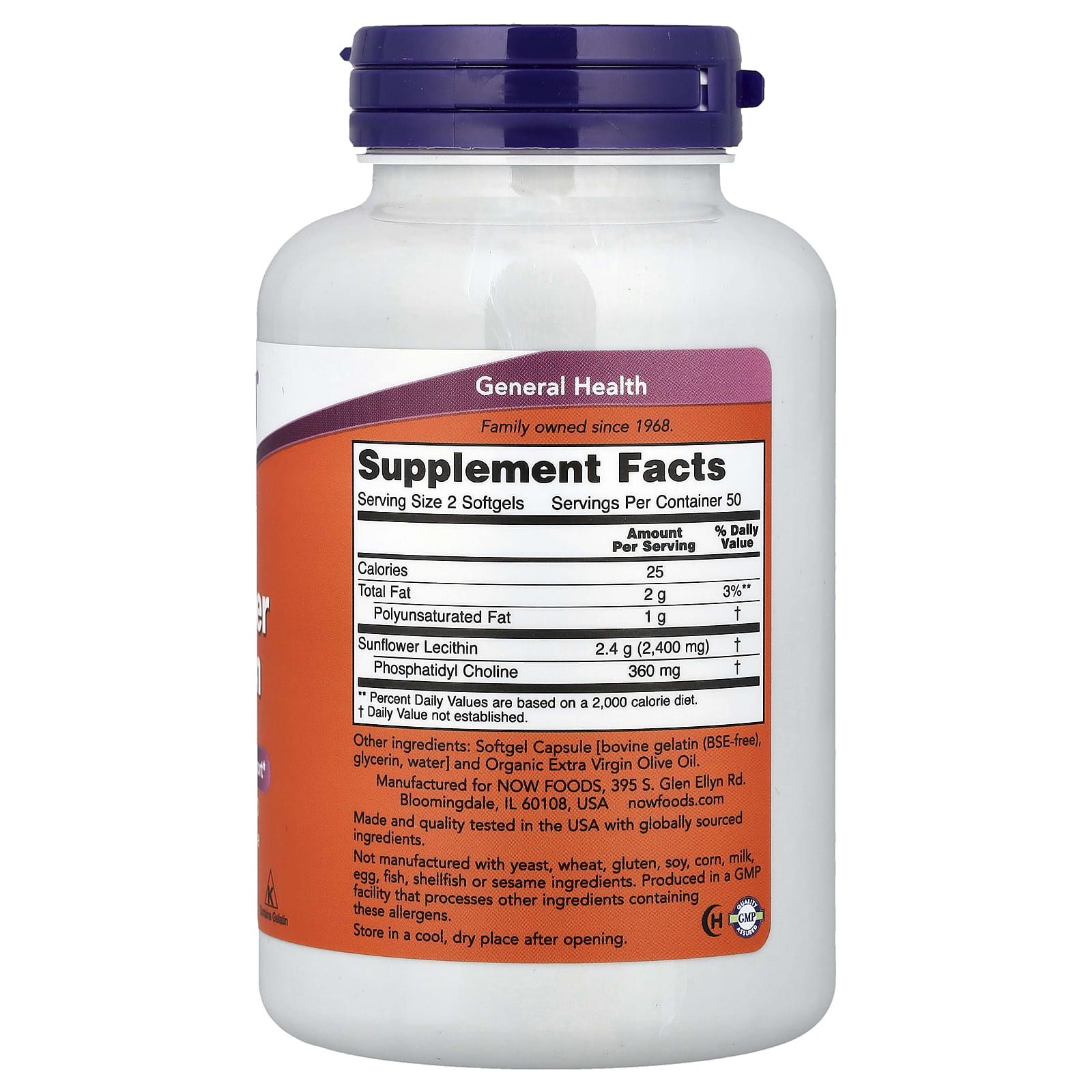 NOW Foods, Sunflower Lecithin, 1,200 mg, 100 Softgels - Image 2