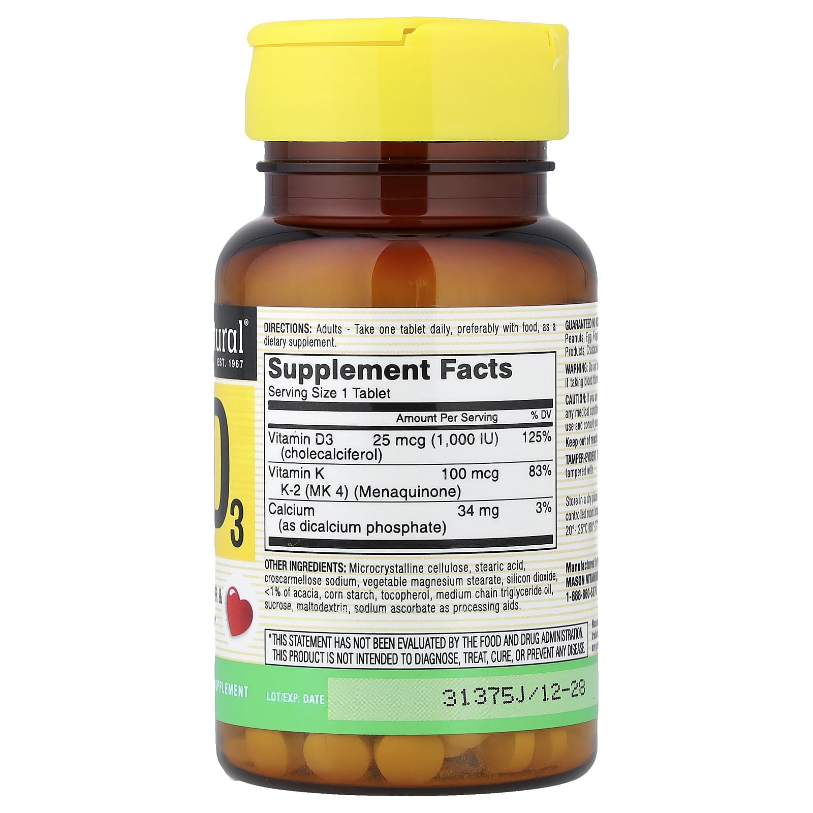Mason Natural, Vitamin K2 + D3, 100 Tablets - Image 2