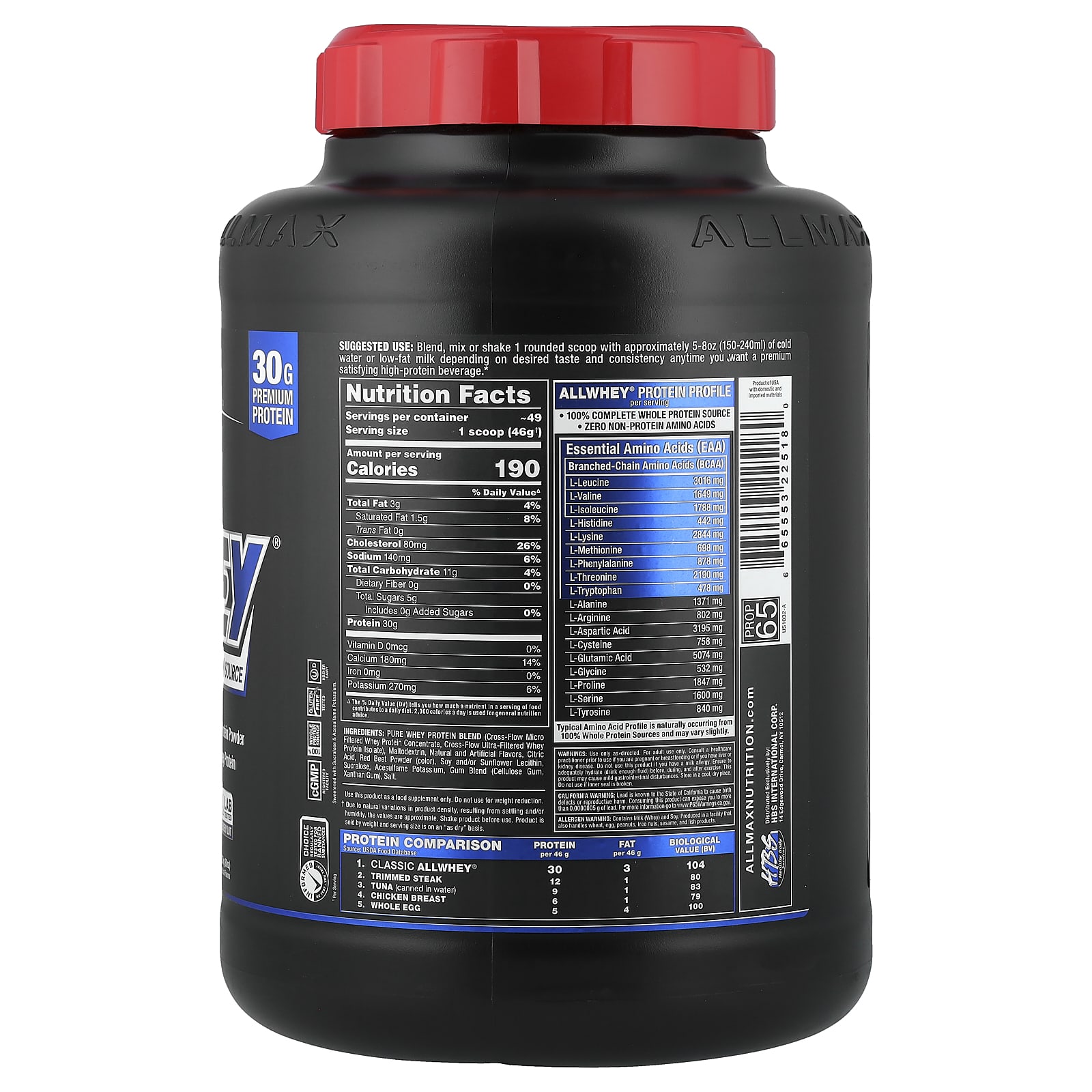 ALLMAX, CLASSIC ALLWHEY®, 100% Whey Protein Source, Strawberry, 5 lbs (2.27 kg) - Image 2