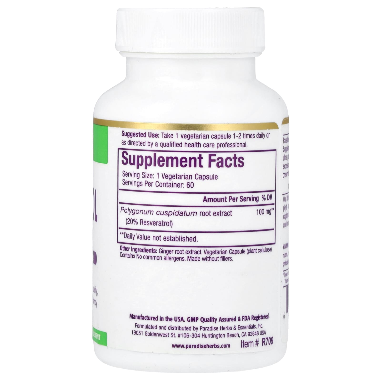 Paradise Herbs, Resveratrol Extract, 60 Vegetarian Capsules (100 mg per Capsule) - Image 2