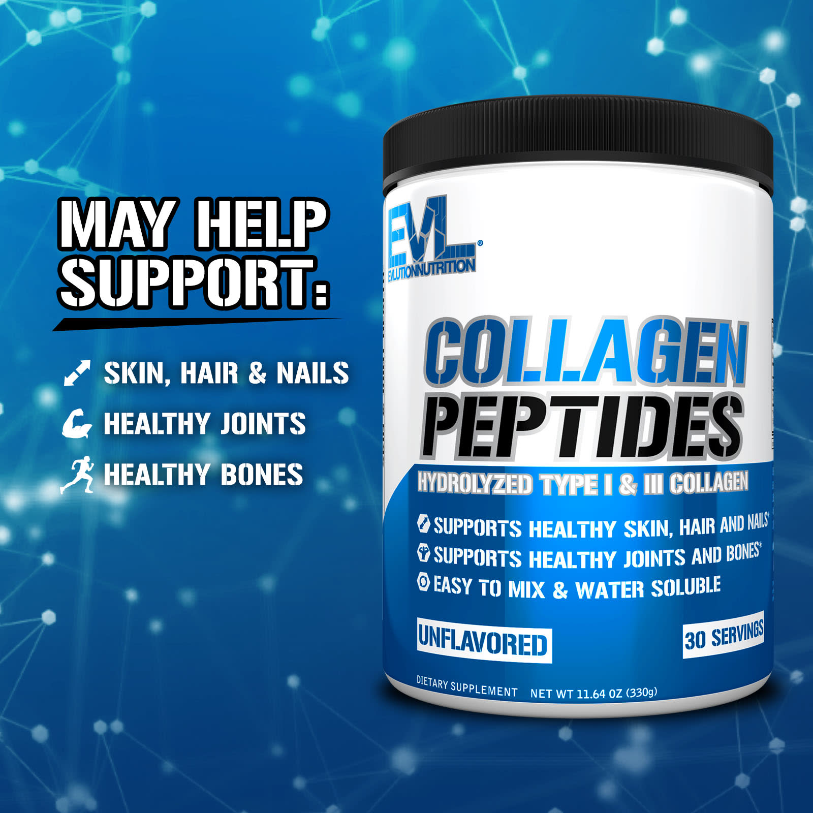 EVLution Nutrition, Collagen Peptides, Unflavored, 11.64 oz (330 g) - Image 3