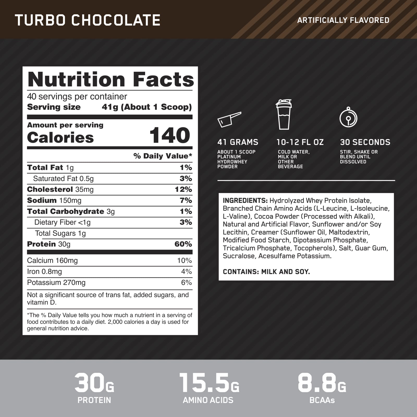 Optimum Nutrition, Platinum Hydro Whey®, Turbo Chocolate, 3.61 lb (1.64 kg) - Image 3