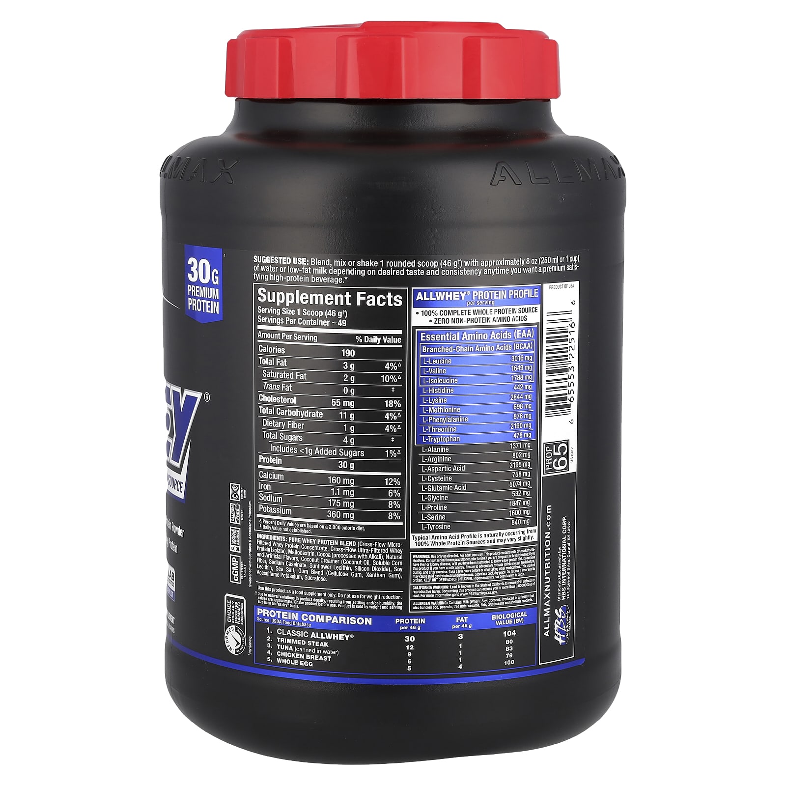 ALLMAX, CLASSIC ALLWHEY®, 100% Whey Protein Source, Chocolate, 5 lbs (2.27 kg) - Image 2