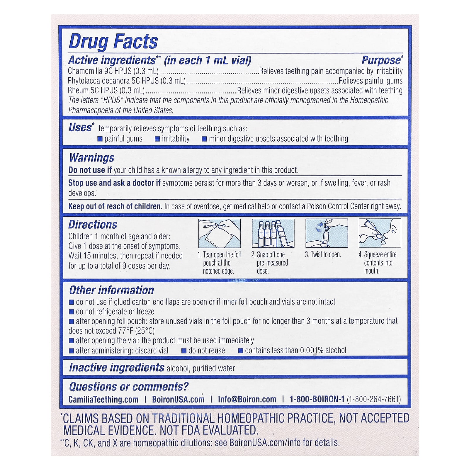 Boiron, Camilia®, Liquid Doses, Teething Relief, 1 Months +, 15 Doses, .034 fl oz (1 ml) Each - Image 2