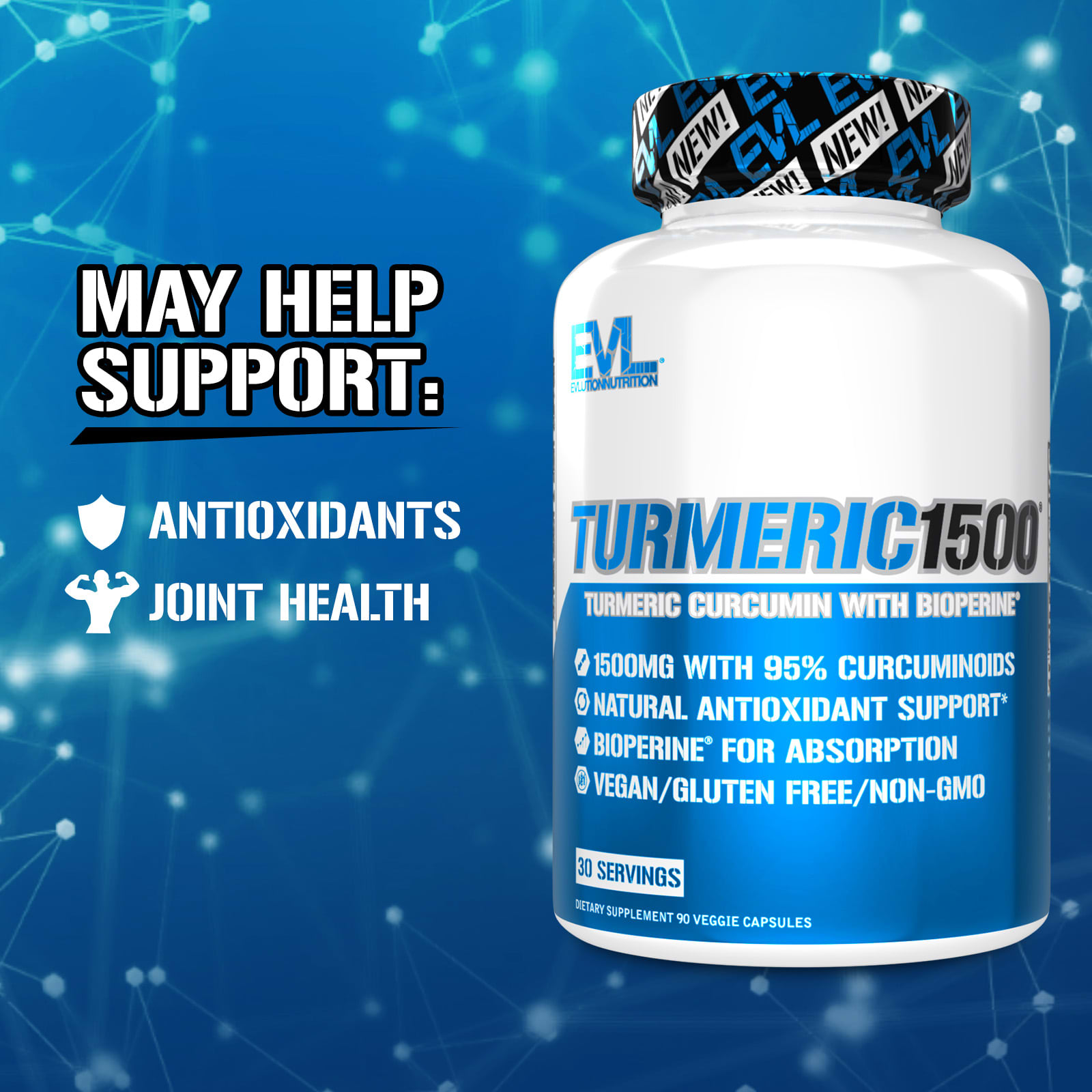 EVLution Nutrition, Turmeric 1500®, Turmeric Curcumin with BioPerine®, 90 Veggie Capsules - Image 3