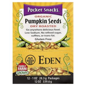 Eden Foods, Pocket Snacks™, Organic Pumpkin Seeds, Dry Roasted, 12 Packages, 1 oz (28.3 g) Each