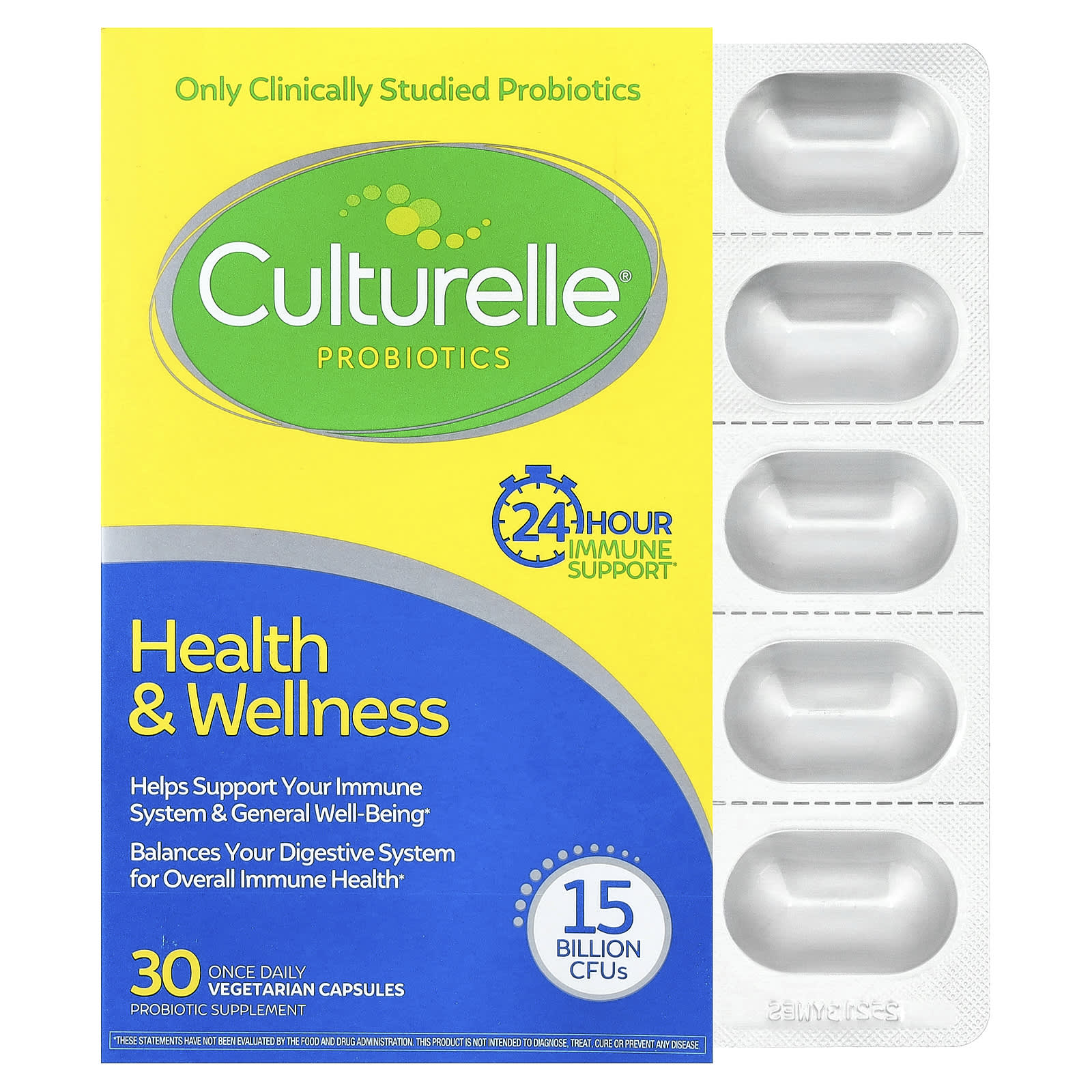 Culturelle, Probiotics, Health & Wellness, 15 Billion CFUs, 30 Once Daily Vegetarian Capsules