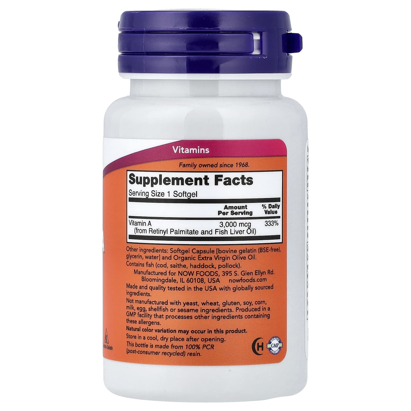 NOW Foods, Vitamin A, 3,000 mcg (10,000 IU), 100 Softgels - Image 2