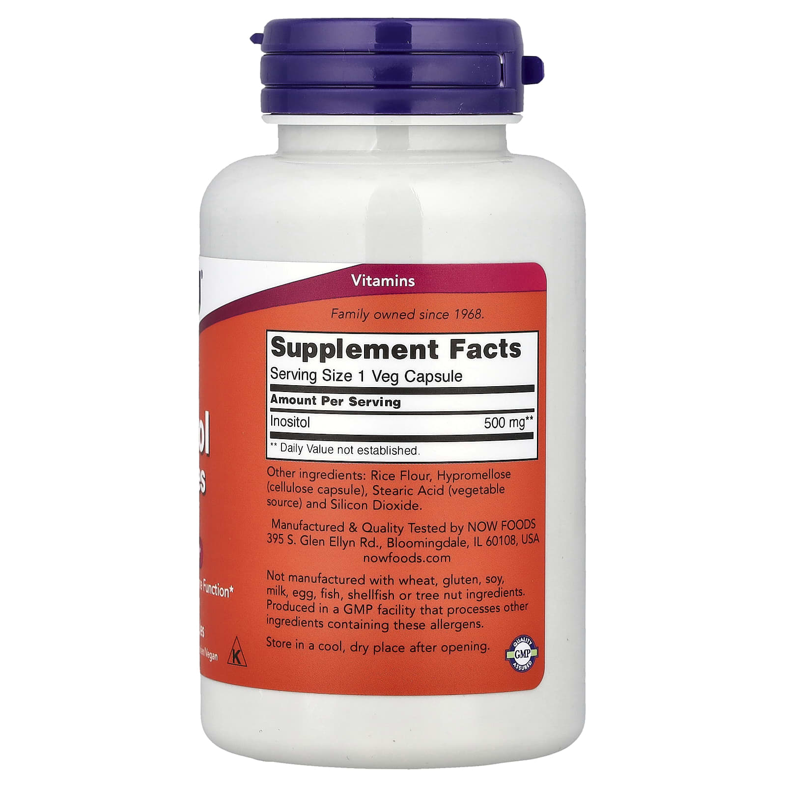 NOW Foods, Inositol, 500 mg, 100 Veg Capsules - Image 2