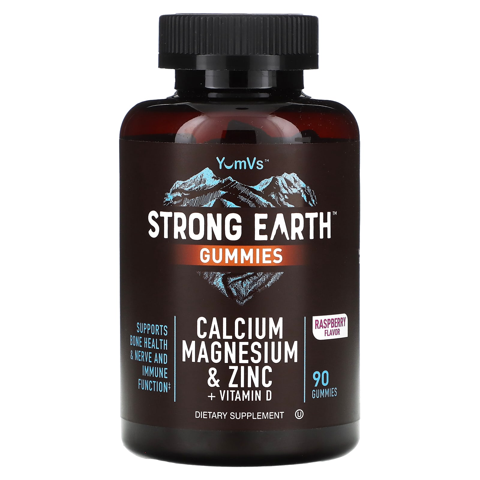 YumVs, Strong Earth™ Gummies, Calcium, Magnesium & Zinc + Vitamin D, Raspberry, 90 Gummies
