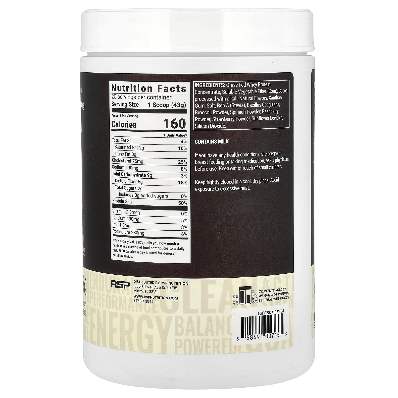 RSP Nutrition, TrueFit®, Grass-Fed Protein Powder Drink Mix, Chocolate, 1.9 lbs (860 g) - Image 2