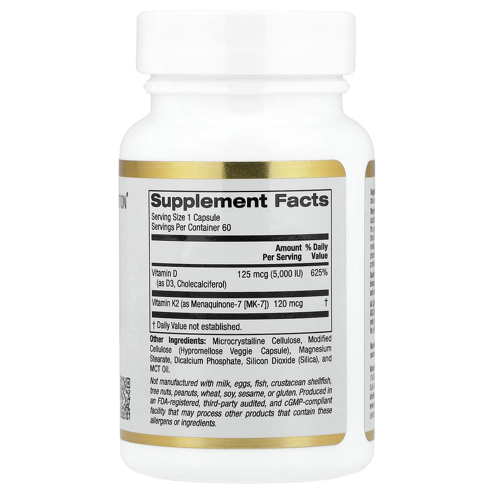 California Gold Nutrition, Vitamin D3 + K2 as MK-7, 60 Veggie Capsules - Image 2