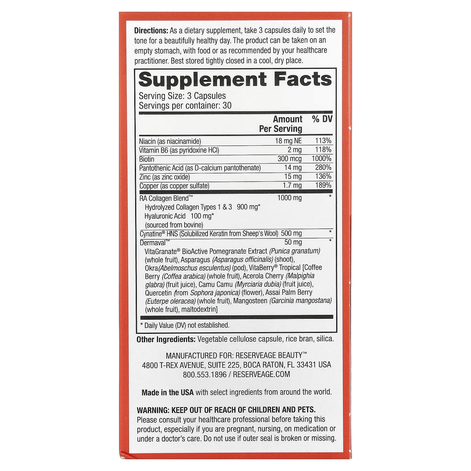 Reserveage Beauty, Tres Beauty 3™ with Biotin & Hyaluronic Acid, 90 Capsules - Image 2