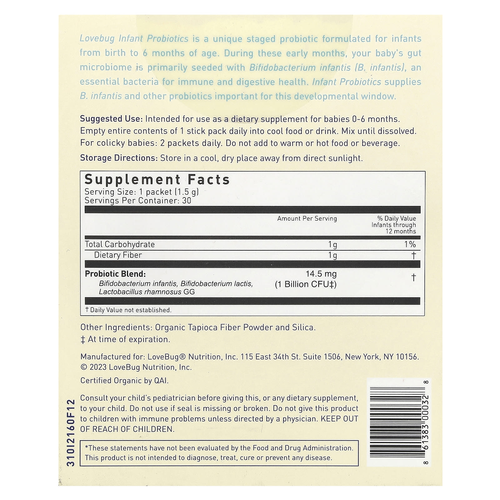 LoveBug Probiotics, Infant Probiotics, 0-6 Months, 1 Billion CFU, 30 Single Serve Stick Packs, 0.05 oz (1.5 g) Each - Image 2